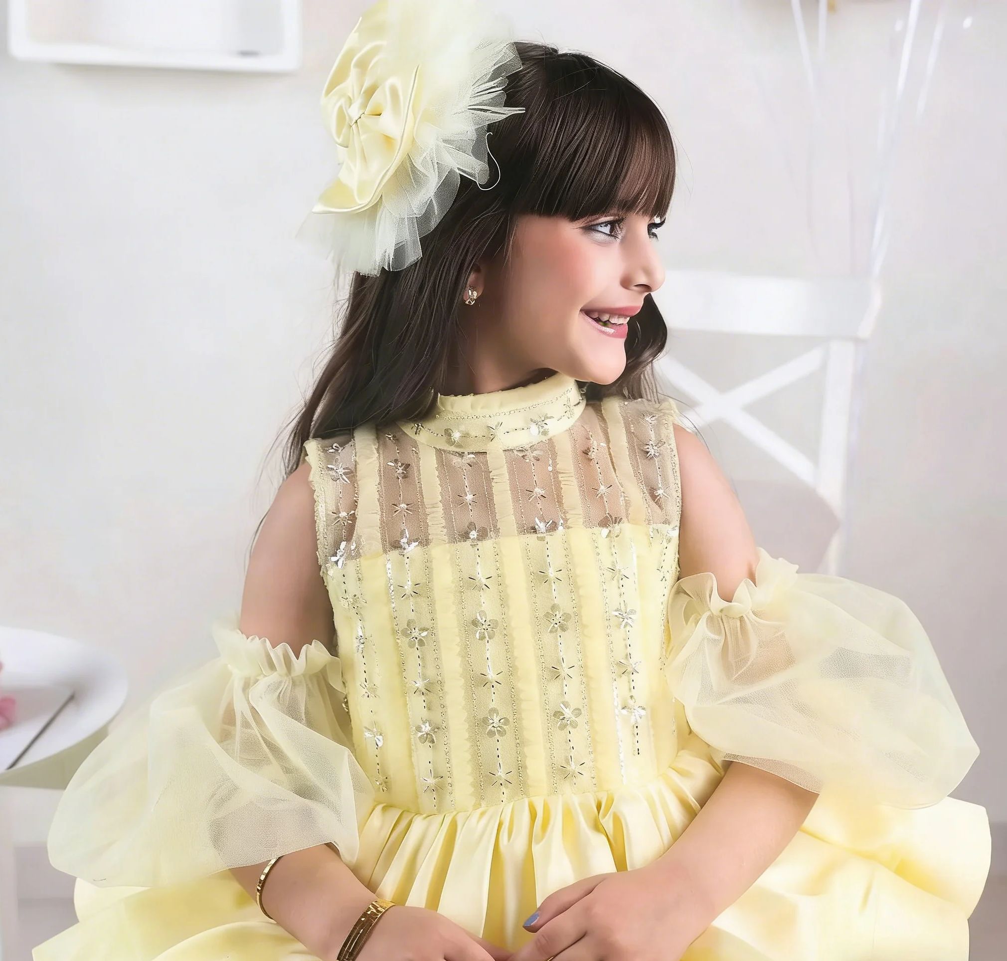 فساتين فتاة الزهور الصفراء لحف - مراجعة Embroidery Yellow Dress وسعره