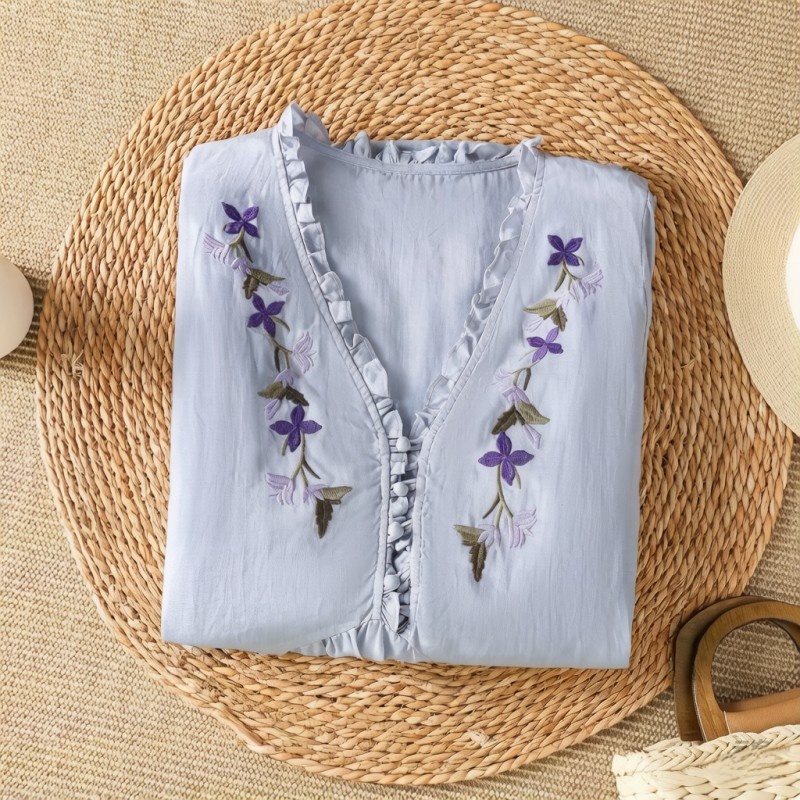 قميص أنيق من القطن والكتان بتط - مراجعة Embroidery Cotton Shirt وسعره